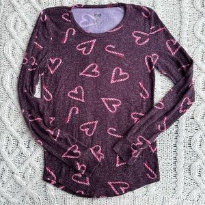 PINK Victoria's Secret Cozy Heather Purple Candy Cane Hearts Sleepwear Top Small